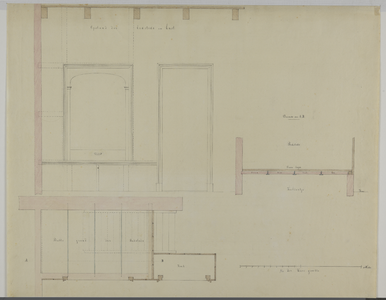 214995 Doorsneden en plattegrond van de bedsteden in de vrijwoningen van de Eleëmosynae van Oudmunster aan de 3e ...